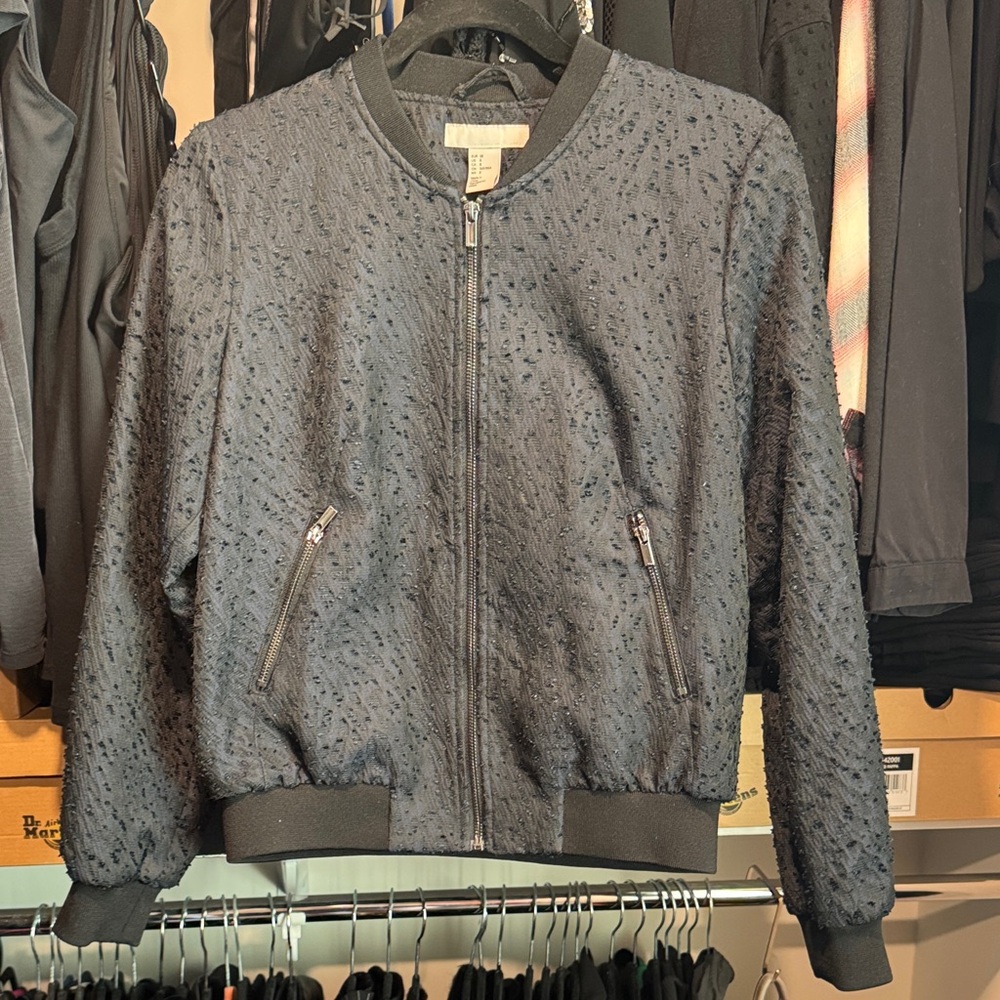 H&M Black Textured Bomber Jacket